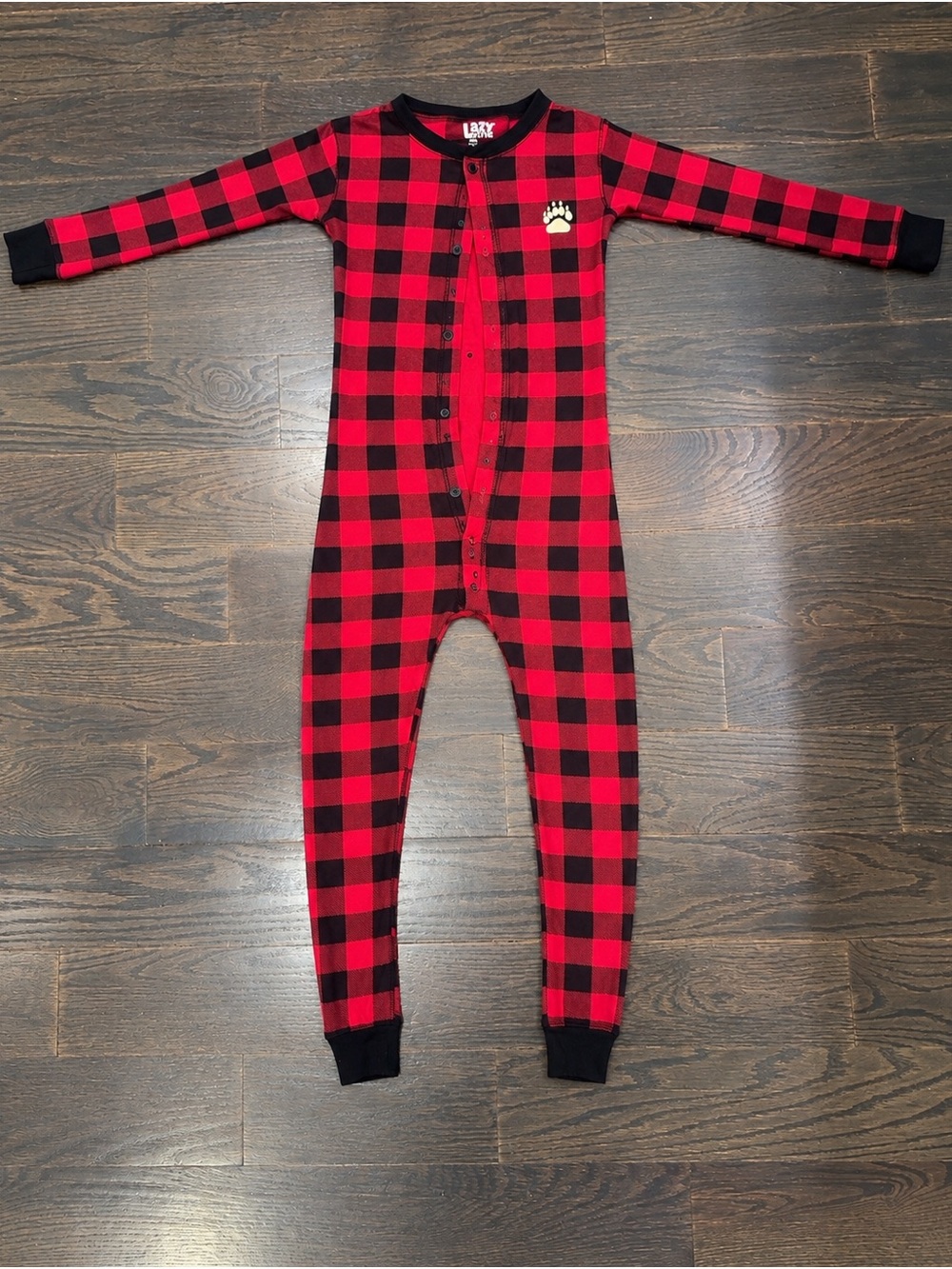 Kids Red Buffalo Plaid One-Piece Pajamas